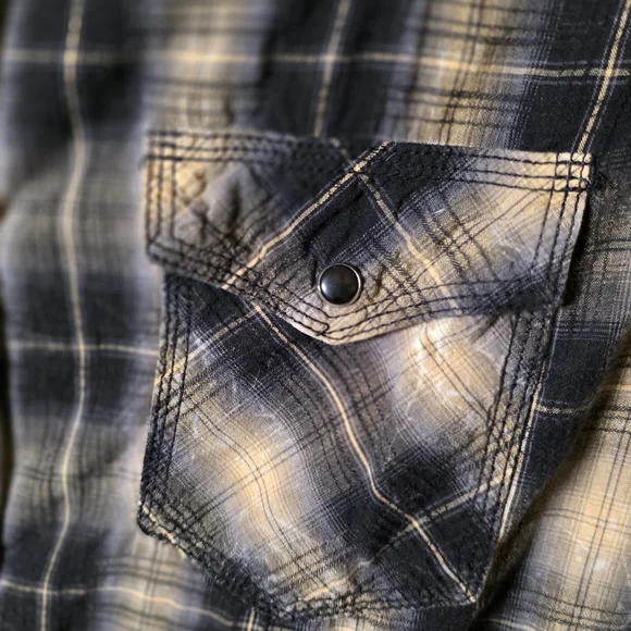 POP ICON CLOTHING Black and Cream Plaid Shirt with Cross Embroidery - Picture 5 of 11